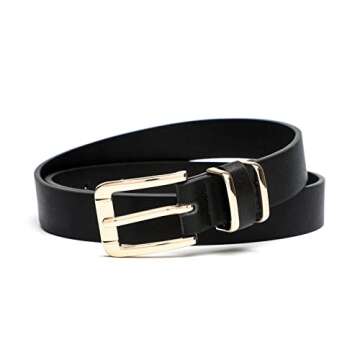 IFENDEI Women Waist Belts for Dresses Thin Black Skinny Leather Belts with Gold Pin Buckle Black X-Small