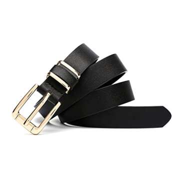 IFENDEI Women Waist Belts for Dresses Thin Black Skinny Leather Belts with Gold Pin Buckle Black X-Small