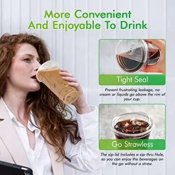 Lilymicky 60 PACK 24 oz Clear Plastic Cups With Strawless Sip Through Lids, Disposable, for Ice Coffee, Smoothie, Slurpee, or Any Cold Drinks