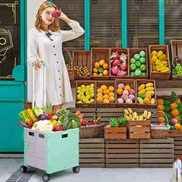Foldable Shopping Utility Cart Portable Rolling Crate Handcart with 360°Rotate Wheel,Hidden Lid,Tel...