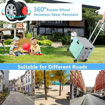 Foldable Shopping Utility Cart Portable Rolling Crate Handcart with 360°Rotate Wheel,Hidden Lid,Telescoping Handle Collapsible for Travel Shopping Moving Storage Office Use(Green/Gray)