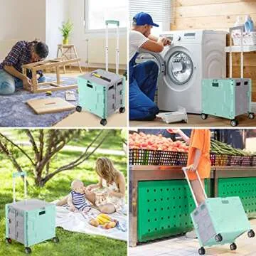 Foldable Shopping Utility Cart Portable Rolling Crate Handcart with 360°Rotate Wheel,Hidden Lid,Telescoping Handle Collapsible for Travel Shopping Moving Storage Office Use(Green/Gray)