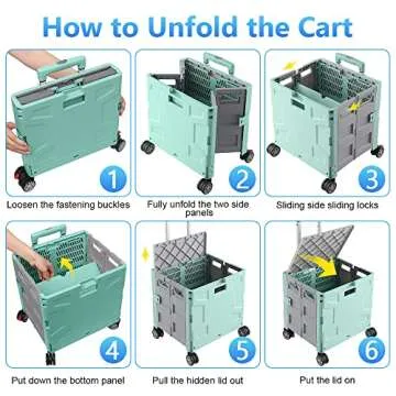 Foldable Shopping Utility Cart Portable Rolling Crate Handcart with 360°Rotate Wheel,Hidden Lid,Telescoping Handle Collapsible for Travel Shopping Moving Storage Office Use(Green/Gray)