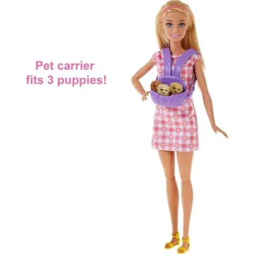 Barbie Doll & Pets Set, Blonde with Mommy Dog, 3 Newborn Puppies with Color-Change Feature & Pet Accessories