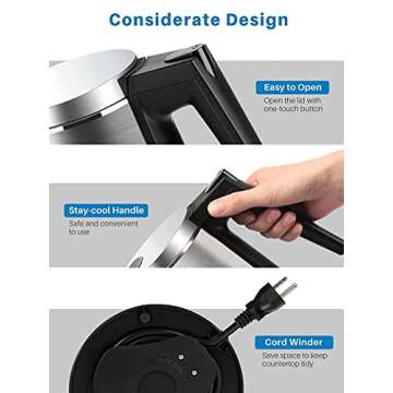 Secura Electric Kettle - Fast Boil BPA-Free Water Boiler 1.5L