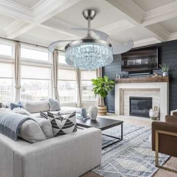 RuiWing 42'' Modern Fandelier Crystal Ceiling Fan with Remote Control - 3 Light Changes, 3 Speeds, N...