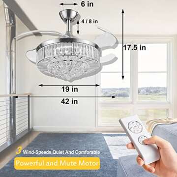 Stylish RuiWing 42'' Crystal Ceiling Fan with LED Light
