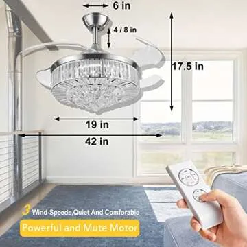 Stylish RuiWing 42'' Crystal Ceiling Fan with LED Light