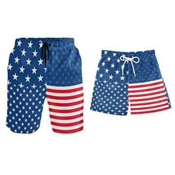 Flag Element Matching Swim Trunks for Dad and Son - American Flag Design Family Board Shorts