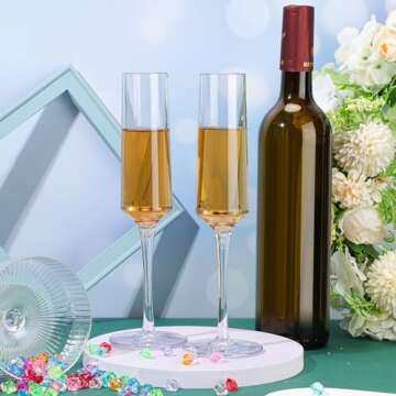 Meanplan Acrylic Champagne Flutes 5.6 oz Unbreakable Elegant Stemmed Glasses Reusable Champagne Toasting Cups Clear Glasses for Birthday Party Wedding Anniversary(12 Pieces)