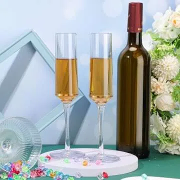 Meanplan Acrylic Champagne Flutes 5.6 oz Unbreakable Elegant Stemmed Glasses Reusable Champagne Toasting Cups Clear Glasses for Birthday Party Wedding Anniversary(12 Pieces)