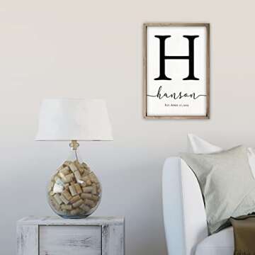 Framed Wooden Family Name Sign Personalized Wood Monogram Choose from Four Sizes (12" x 18", Weathered Grey Frame, White Background)