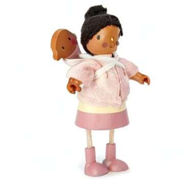 Tender Leaf Toys - Mrs. Forrester and The Baby - Detailed Wooden Doll with Flexible Arms and Legs for Dollhouse - Encourage Creative and Imaginative Play for Children - Age 3+