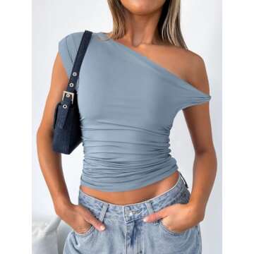 ANRABESS Womens Summer Off The Shoulder Sleeveless One Shoulder Ruched Asymmetrical Going Out Y2K Ta...