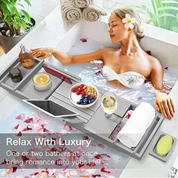 Bamboo Bathtub Caddy Tray (Non-Foldable, Gray)