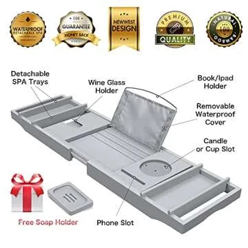 Bamboo Bathtub Caddy Tray (Non-Foldable, Gray)