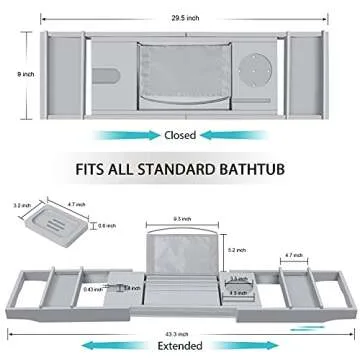 Bamboo Bathtub Caddy Tray (Non-Foldable, Gray)