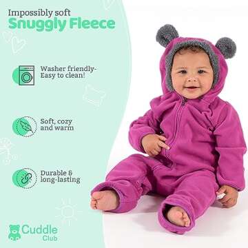 Fleece Baby Bunting Bodysuit – Infant One Piece Kids Hooded Romper Outerwear Toddler Jacket