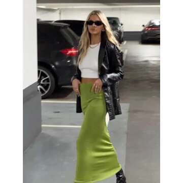 Wenrine Women's Trendy High Waist A Line Maxi Skirt
