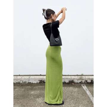 Wenrine Women's Trendy High Waist A Line Maxi Skirt