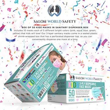 TCP Global Salon World Safety - Kids Face Masks 3-Ply Protective PPE (5 Colors) Disposable Children's Size