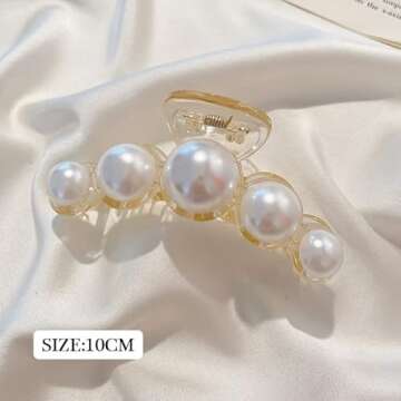 Large Pearl White Hair Clips for Strong Hold - Nonslip Barrettes, Jaw Clamps for Women's Thick or Th...