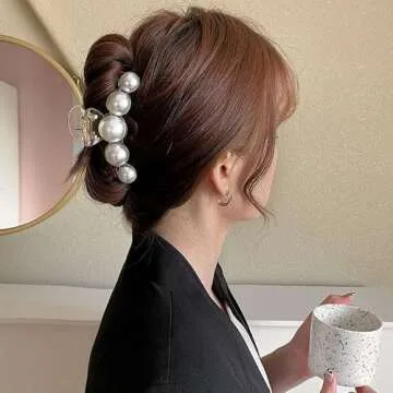 Large Pearl White Hair Clips for Strong Hold - Nonslip Barrettes, Jaw Clamps for Women's Thick or Thin Hair, Daily, Birthday, Wedding Wear