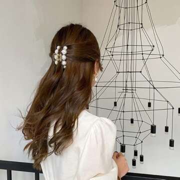 Large Pearl White Hair Clips for Strong Hold - Nonslip Barrettes, Jaw Clamps for Women's Thick or Thin Hair, Daily, Birthday, Wedding Wear