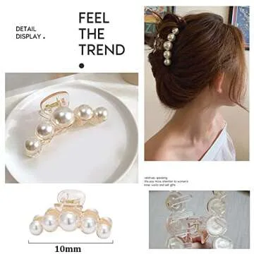 Large Pearl White Hair Clips for Strong Hold - Nonslip Barrettes, Jaw Clamps for Women's Thick or Thin Hair, Daily, Birthday, Wedding Wear