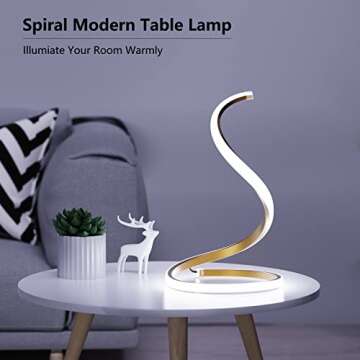NUÜR Spiral LED Table Lamp, Modern 3 Colors Dimmable Desk Lamp with Minimalist Lighting Design & Touch Controller, Creative Stylish Smart Lamp for Bedroom, Office, Home (Gold)