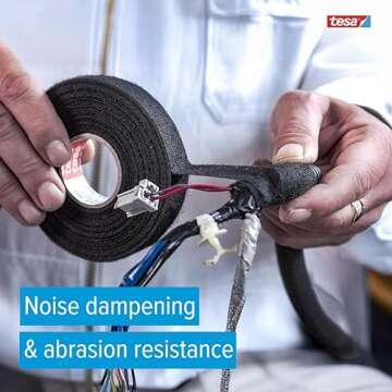 tesa 51608 Noise Damping PET Fleece Automotive Wire Harness Tape, Black, 19mm x 15m, 5 Rolls