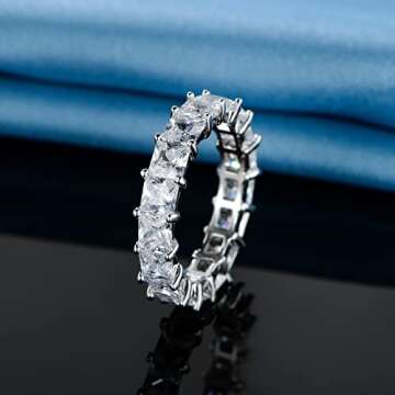 XBRN Eternity Bands,14K White Gold Plated Cubic Zirconia Eternity Ring Band Stackable Rings for Women Men 8