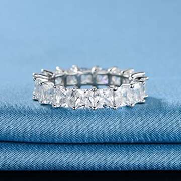 XBRN Eternity Bands,14K White Gold Plated Cubic Zirconia Eternity Ring Band Stackable Rings for Women Men 8
