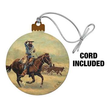 GRAPHICS & MORE Cattle Drive Western Cowboy in The Loop Wood Christmas Tree Holiday Ornament