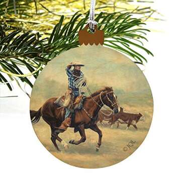 GRAPHICS & MORE Cattle Drive Western Cowboy in The Loop Wood Christmas Tree Holiday Ornament