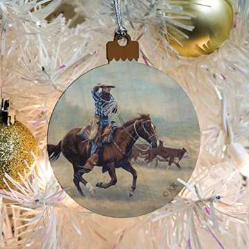 GRAPHICS & MORE Cattle Drive Western Cowboy in The Loop Wood Christmas Tree Holiday Ornament