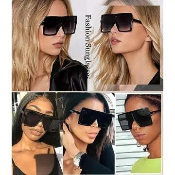 Dollger Square Oversized Sunglasses for Women Men Fashion Big Large Black 70s Sunglasses Shades Blac...