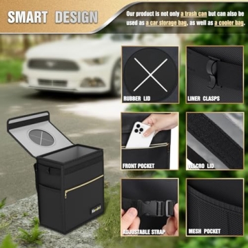 K KNODEL Leak-Proof Car Trash Can with Storage Pockets