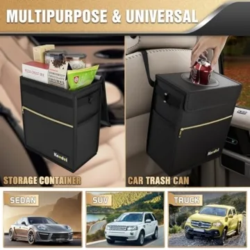K KNODEL Leak-Proof Car Trash Can with Storage Pockets