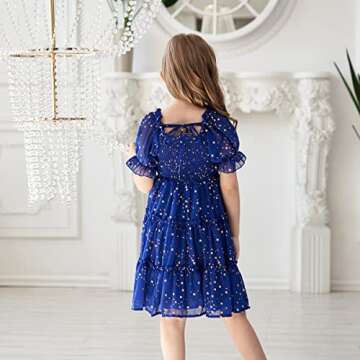 Girls Dresses Kids Stars Midi Dress Mid Night Toddler Short Sleeve Casual Fashion Clothes Flowy Outfits A-Navy