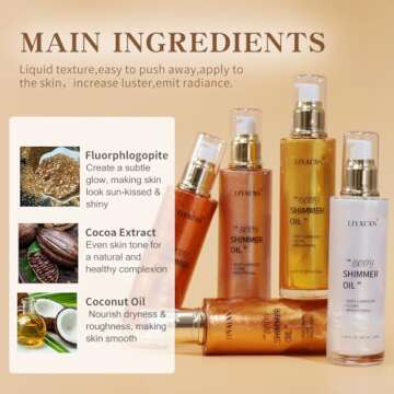 Liyalan Shimmer Body Oil Rose Gold 5 Color Bronze Face Glow Pearl Highlighter Illuminator body Makeup Shine Glitter Gold Liquid Taning 3.38 Fl Oz