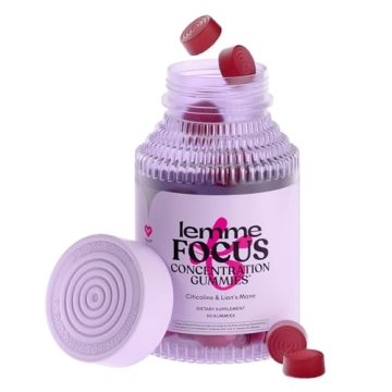 Lemme Focus Concentration & Brain Health Gummies - Vegan, Caffeine Free, Strawberry Flavor (50 Count...
