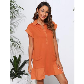 EsheSy Women's Cozy Button Down Mini Dress with Pockets