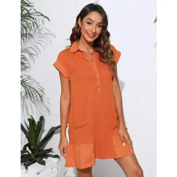 EsheSy Women's Cozy Button Down Mini Dress with Pockets