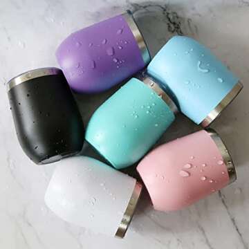 Deitybless 6 Pack 12 oz Stainless Steel Wine Tumbler with Lids, Double Wall Vacuum Insulated Travel Cup Including 6 Straws Set for Coffee, Cocktail, Drink, Tea and Beer (Assorted Colors)