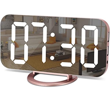 SZELAM Alarm Clock with LED Display, Mirror Surface, Dual USB Ports, and Snooze Function - Stylish R...