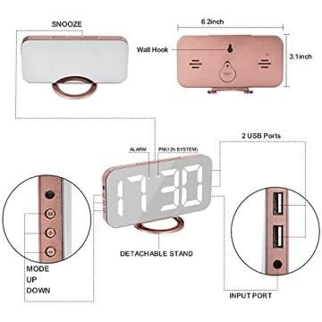 Modern SZELAM Alarm Clock with Mirror and USB Charging
