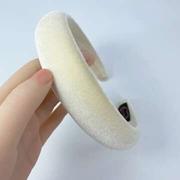 Firecolor Chic 2PCS Black Ivory Padded Headbands Velvet Headband for Thick Hairbands Vintage Hair ba...