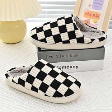ASONGMAKE Mens House Slippers Plaid Scuff Slides Women Cozy Memory Foam Slipper Slip on Warm Checkered Shoes Indoor Outdoor with Non-slip Black38-39