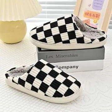 ASONGMAKE Mens House Slippers Plaid Scuff Slides Women Cozy Memory Foam Slipper Slip on Warm Checkered Shoes Indoor Outdoor with Non-slip Black38-39